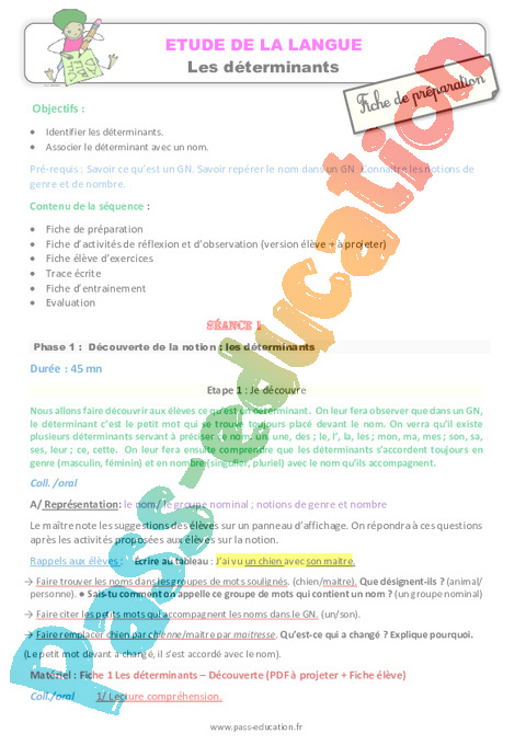 Article et déterminant - Grammaire - Français - Cycle 2 - Séquences didactiques CRPE 2025