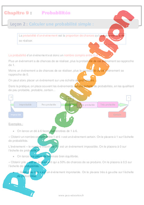 Calculer une probabilité simple - Probabilités - Organisation et gestion des données - Mathématiques - 5ème - Séquences didactiques CRPE 2025