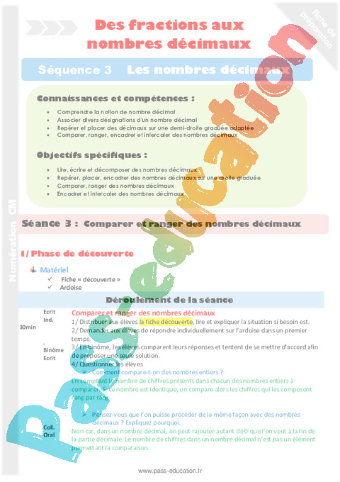 Comparer / ranger - Décimaux - Numération - Mathématiques - Cycle 3 - Séquences didactiques CRPE 2025