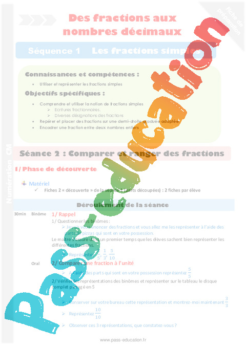 Comparer Ranger Une Fraction Fractions Numération Mathématiques Cm1 Séquences