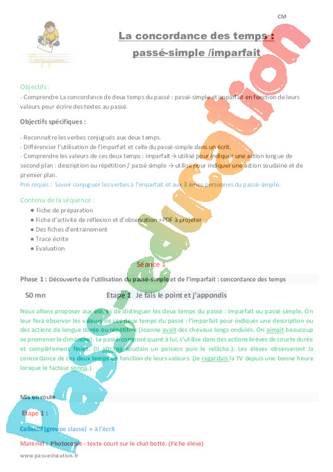 Concordance des temps - Conjugaison - Français - Cycle 3 - Séquences didactiques CRPE 2025