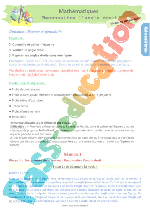 Côté, sommet, angle - Géométrie - Mathématiques - CE1 - Séquences didactiques CRPE 2025