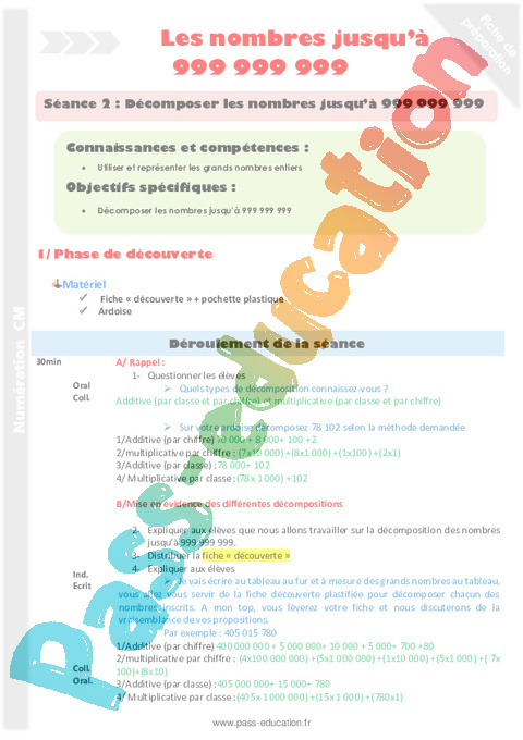 Décomposer - Nombres entiers < 1 000 000 000 - Numération - Mathématiques - Cycle 3 - Séquences didactiques CRPE 2025