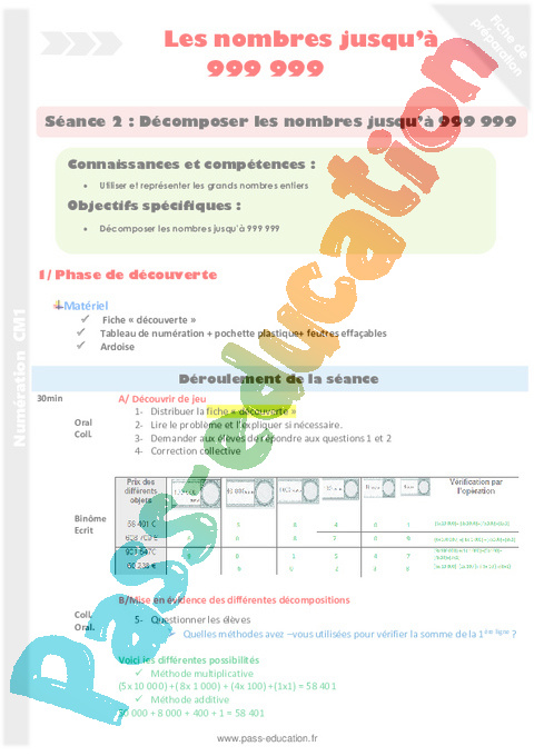 Décomposer - Nombres entiers < 1 000 000 - Numération - Mathématiques - Cycle 3 - Séquences didactiques CRPE 2025