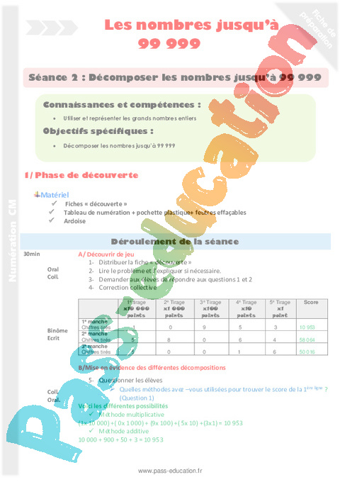 Décomposer - Nombres entiers < 100 000 - Numération - Mathématiques - Cycle 3 - Séquences didactiques CRPE 2025