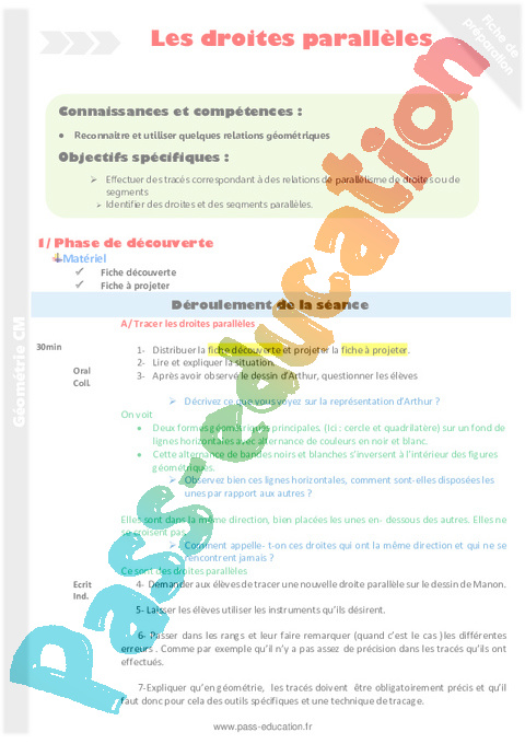 Droites parallèles - Géométrie - Mathématiques - Cycle 3 - Séquences didactiques CRPE 2025