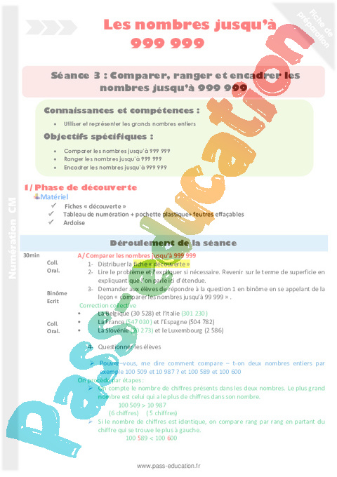 Encadrer / intercaler / arrondir - Nombres entiers < 1 000 000 - Numération - Mathématiques - Cycle 3 - Séquences didactiques CRPE 2025