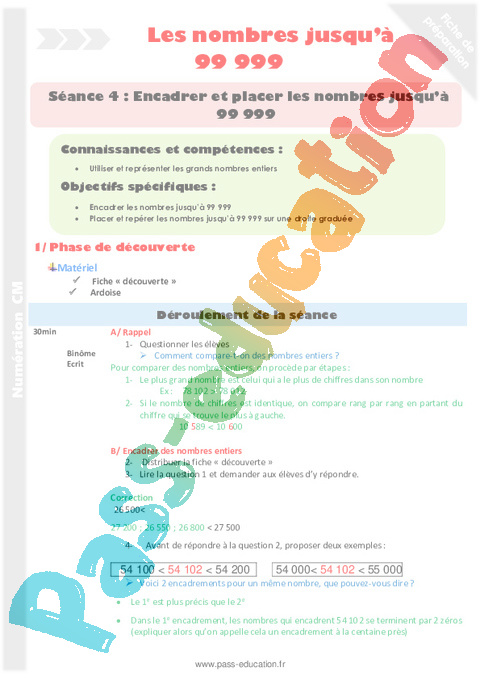 Encadrer / intercaler / arrondir - Nombres entiers < 100 000 - Numération - Mathématiques - Cycle 3 - Séquences didactiques CRPE 2025