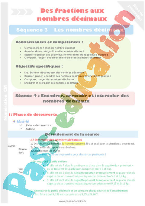 Encadrer / intercaler un Nb décimal - Décimaux - Numération - Mathématiques - Cycle 3 - Séquences didactiques CRPE 2025