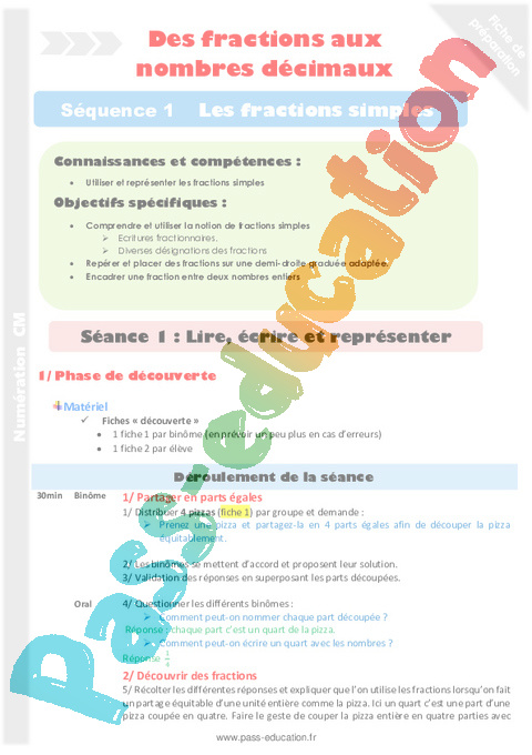 Fractions - Numération - Mathématiques - Cycle 3 - Séquences didactiques CRPE 2025