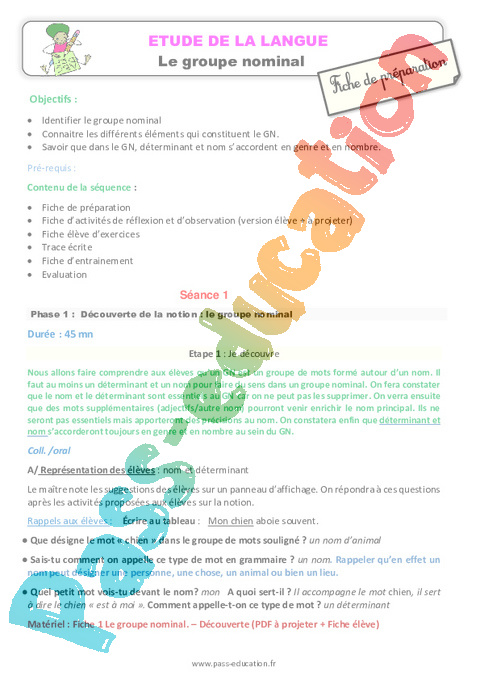 Groupe nominal - Grammaire - Français - Cycle 2 - Séquences didactiques CRPE 2025