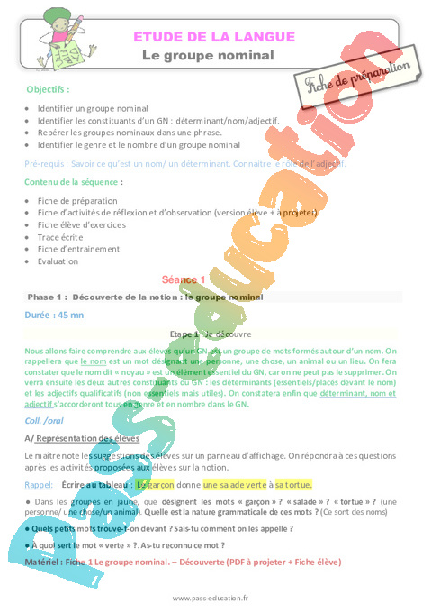 Groupe nominal - Grammaire - Français - Cycle 3 - Séquences didactiques CRPE 2025