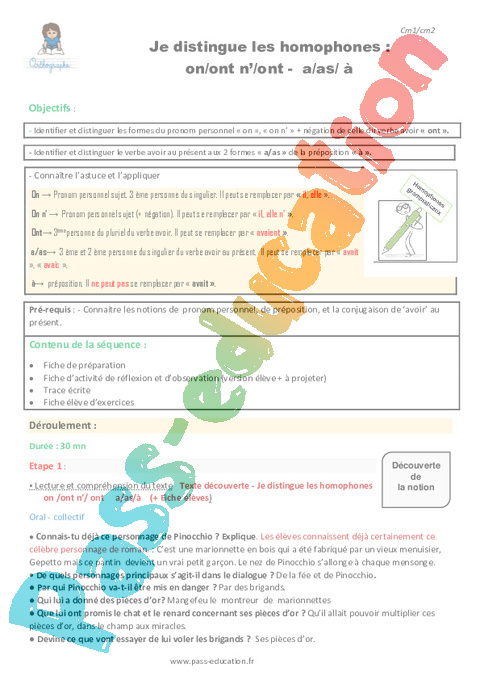 Homonymes, homophones - Orthographe - Français - Cycle 3 - Séquences didactiques CRPE 2025