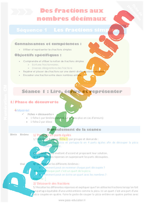 Lire écrire Les Fractions Simples Fractions Numération Mathématiques Cm1 Séquences