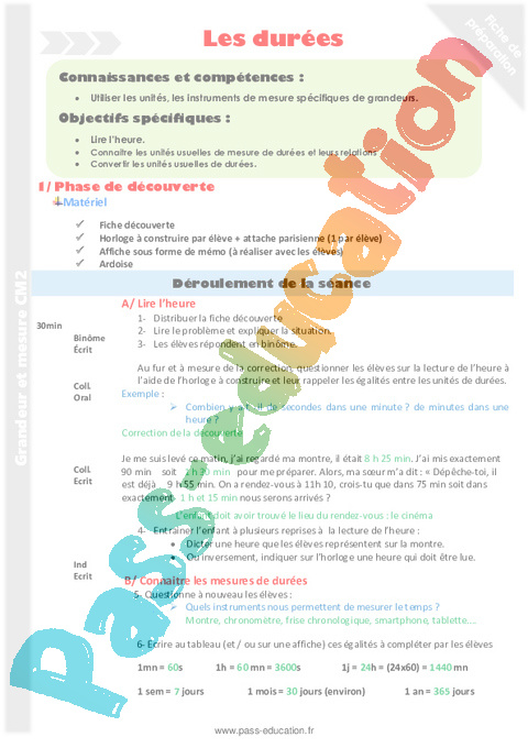 Lire l'heure, horloge - Grandeurs et Mesures - Mathématiques - Cycle 3 - Séquences didactiques CRPE 2025