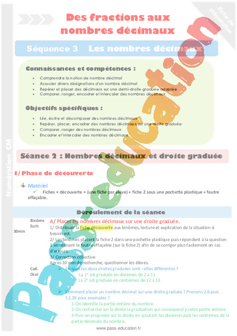 Nb décimaux et droite graduée - Décimaux - Numération - Mathématiques - Cycle 3 - Séquences didactiques CRPE 2025