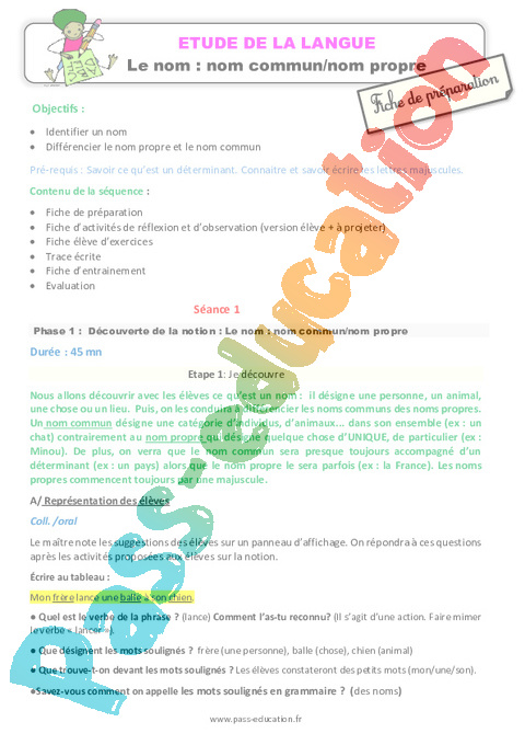 Nom - Grammaire - Français - Cycle 2 - Séquences didactiques CRPE 2025