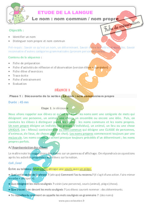 Nom - Grammaire - Français - Cycle 3 - Séquences didactiques CRPE 2025