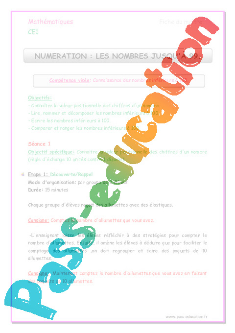 Nombres de 0 à 999 - Numération - Mathématiques - CE1 - Séquences didactiques CRPE 2025