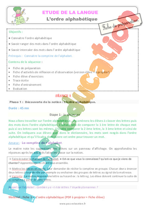 Ordre alphabétique / Dictionnaire - Vocabulaire / Lexique - Français - Cycle 3 - Séquences didactiques CRPE 2025