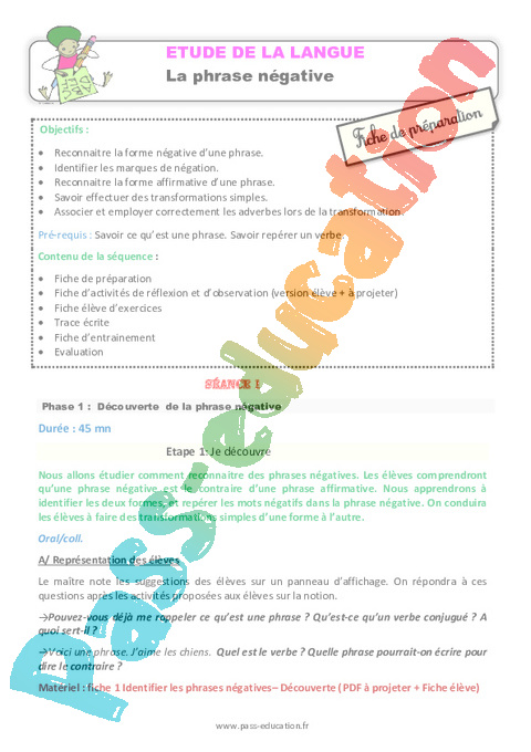 Phrase / Types de phrase - Grammaire - Français - Cycle 2 - Séquences didactiques CRPE 2025