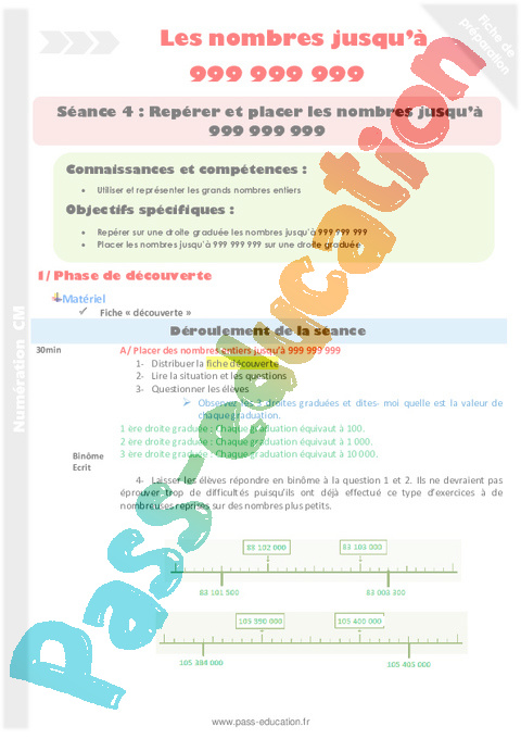 Placer sur une droite graduée - Nombres entiers < 1 000 000 000 - Numération - Mathématiques - Cycle 3 - Séquences didactiques CRPE 2025