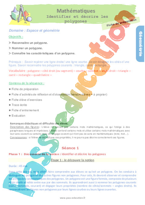 Polygones - Géométrie - Mathématiques - Cycle 3 - Séquences didactiques CRPE 2025