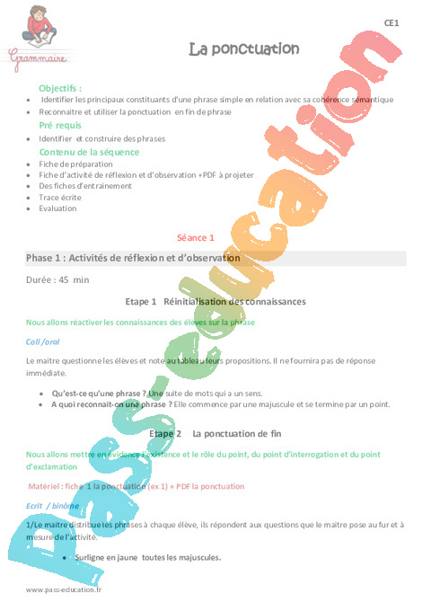 Ponctuation - Grammaire - Français - Cycle 2 - Séquences didactiques CRPE 2025