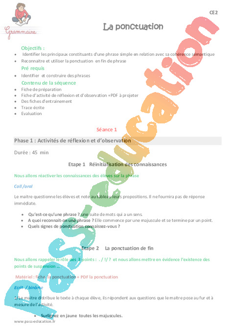 Ponctuation - Grammaire - Français - Cycle 3 - Séquences didactiques CRPE 2025