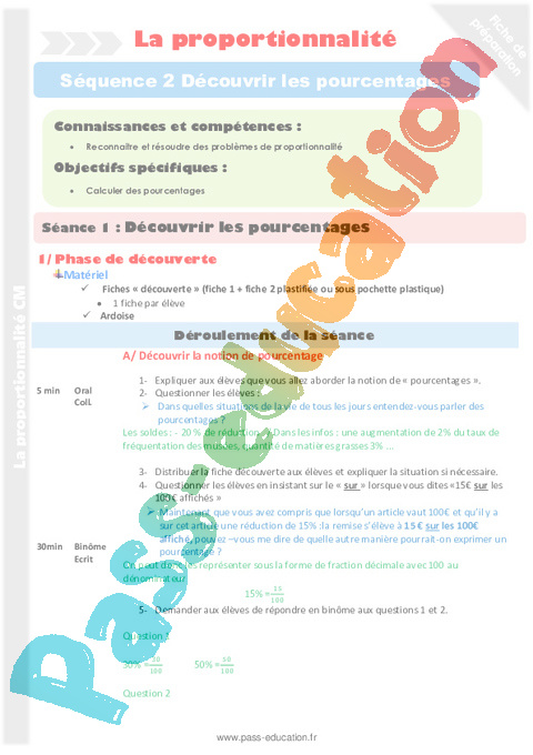 Pourcentages - Proportionnalité - Organisation et gestion des données - Mathématiques - Cycle 3 - Séquences didactiques CRPE 2025