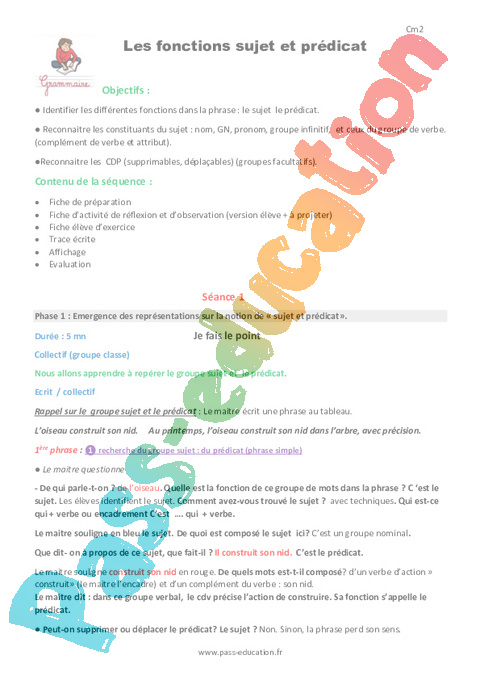 Prédicat - Grammaire - Français - Cycle 3 - Séquences didactiques CRPE 2025