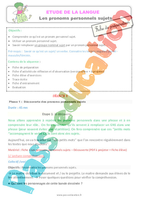 Pronom - Grammaire - Français - Cycle 2 - Séquences didactiques CRPE 2025