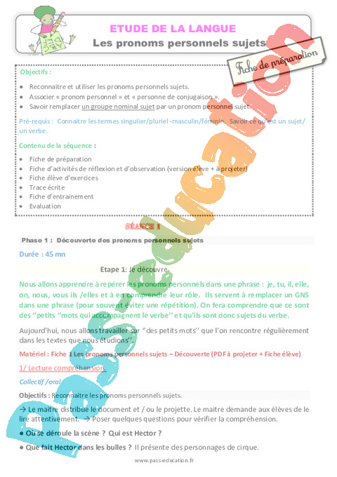 Pronom - Grammaire - Français - Cycle 3 - Séquences didactiques CRPE 2025