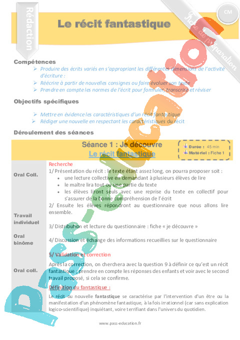 Récits - Rédaction / Production d'écrit - Français - Cycle 3 - Séquences didactiques CRPE 2025