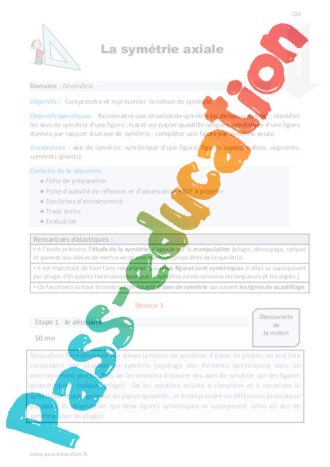 Symétrie axiale - Géométrie - Mathématiques - Cycle 3 - Séquences didactiques CRPE 2025