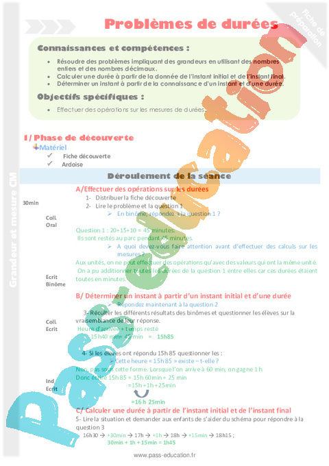 Temps - Mesures - Problèmes - Mathématiques - Cycle 3 - Séquences didactiques CRPE 2025