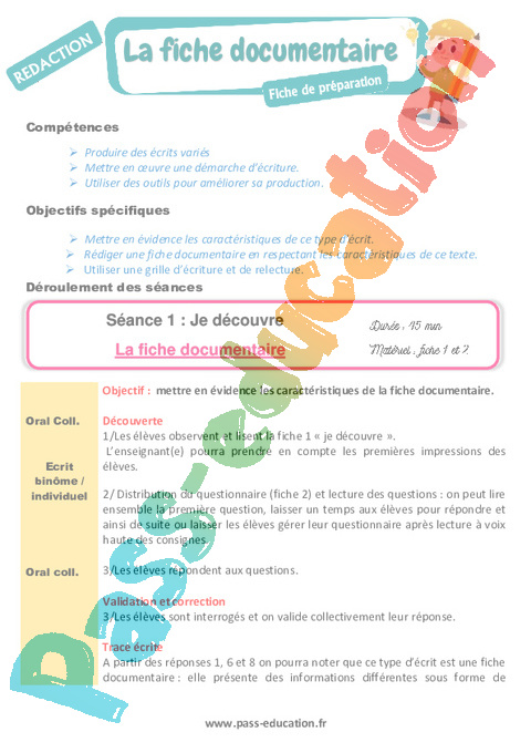 Textes informatifs / Documentaires - Rédaction / Production d'écrit - Français - Cycle 2 - Séquences didactiques CRPE 2025