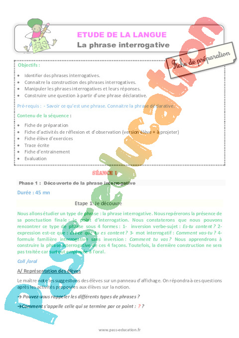 Types de phrases - Phrase / Types de phrase - Grammaire - Français - Cycle 3 - Séquences didactiques CRPE 2025