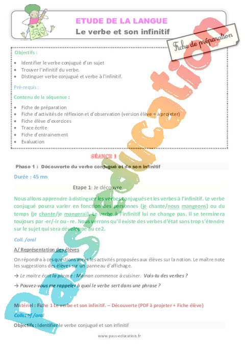 Verbe et son infinitif - Grammaire - Français - Cycle 2 - Séquences didactiques CRPE 2025