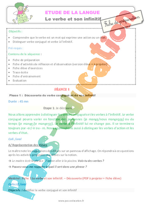 Verbe et son infinitif - Grammaire - Français - Cycle 3 - Séquences didactiques CRPE 2025