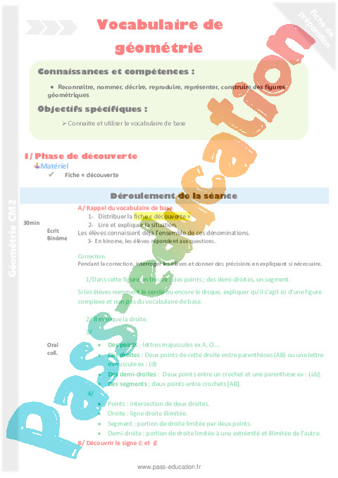 Vocabulaire de géométrie - Géométrie - Mathématiques - Cycle 3 - Séquences didactiques CRPE 2025