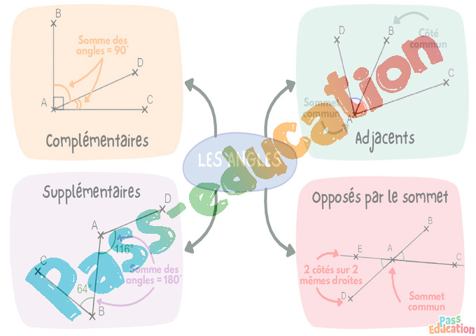 Carte mentale Propriétés et relations entre angles : 5ème