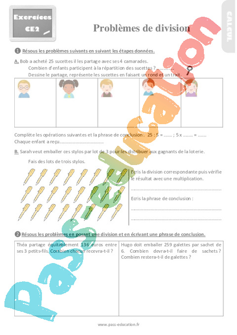 Leçon, exercice et évaluation :<br/> De divisions : CE2
