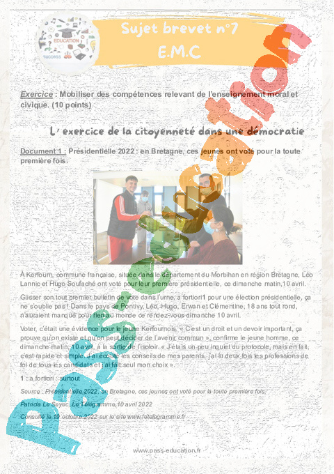 Cours et exercice : EMC Ed. morale et civique : 3ème