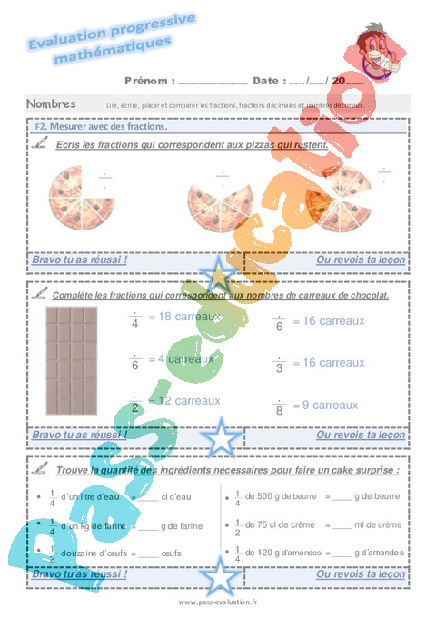 Evaluation progressive par compétences : Fractions et mesures : CM2