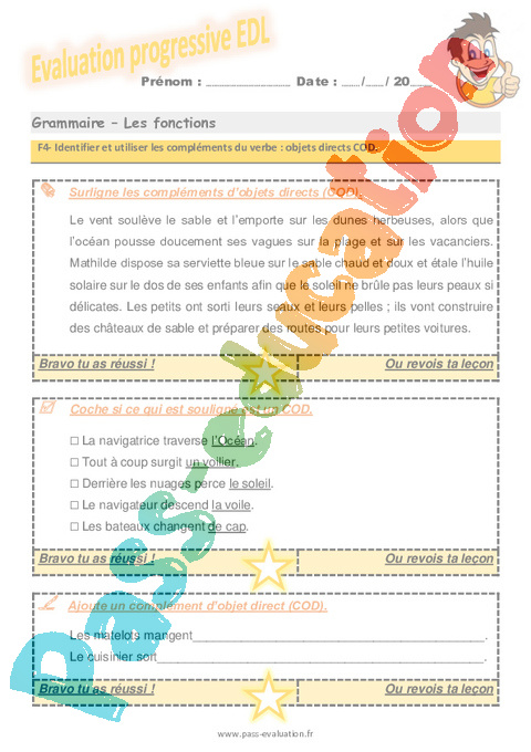 Evaluation progressive par compétences : Les compléments : CM1