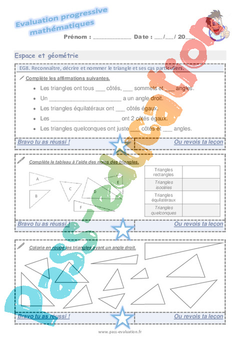 Evaluation progressive par compétences : Les triangles : CE2