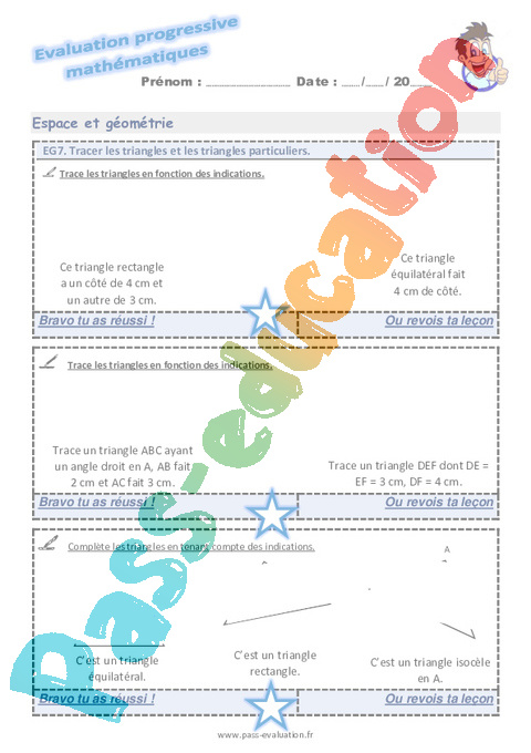 Evaluation progressive par compétences : Les triangles : CM1