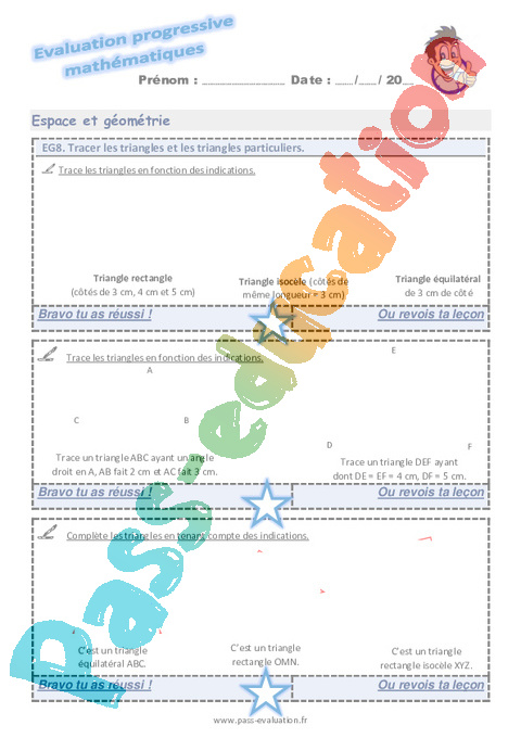 Evaluation progressive par compétences : Les triangles : CM2