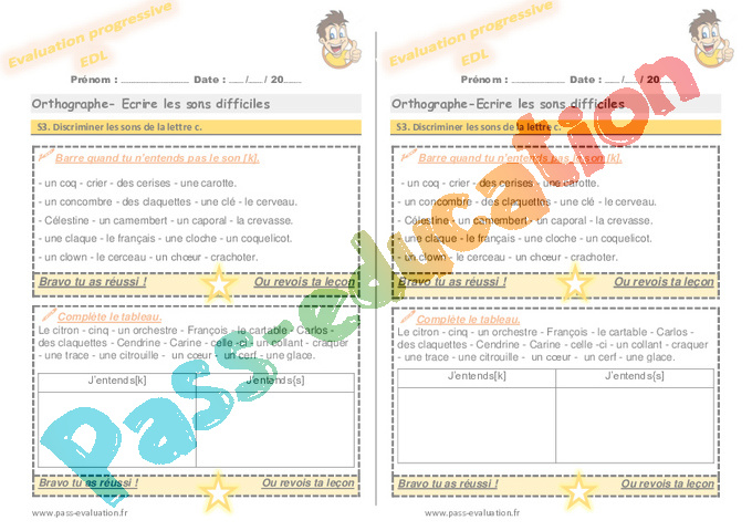 Evaluation progressive par compétences : Lettre c : CE2